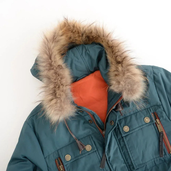DSquared Deep Teal with Fur Trim Real Down Puffer Ski Snow Coat S - Picture 12 of 16